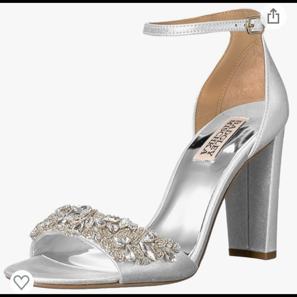 Badgely Mischa Barby Embellished Ankle Strap High Heel Sandals, silver size 5.5